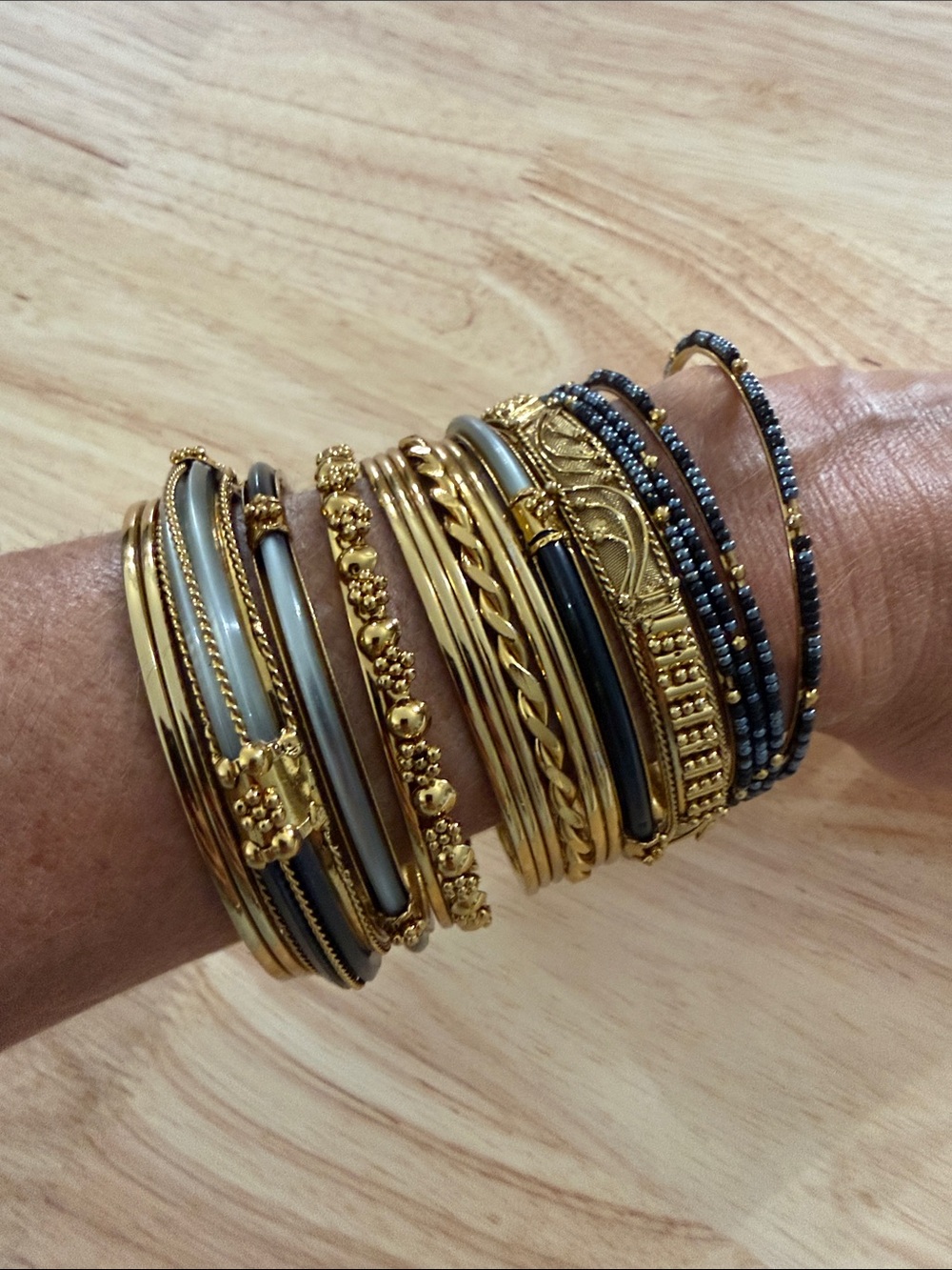 Gold and Black Mixed Bangle Bracelet Set for Women